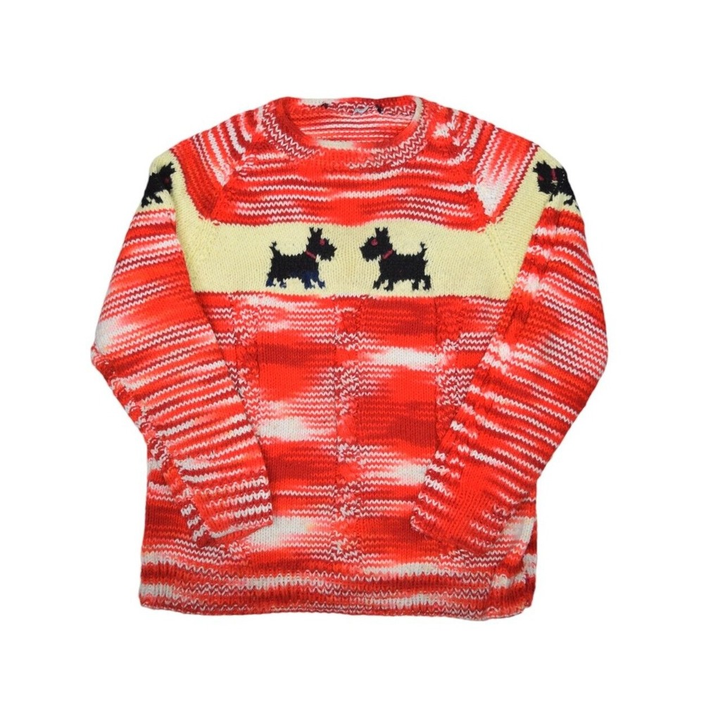 Vintage Hand Knit Wool Scottie Dog Sweater Womens 2XL Red Scottish Terrier